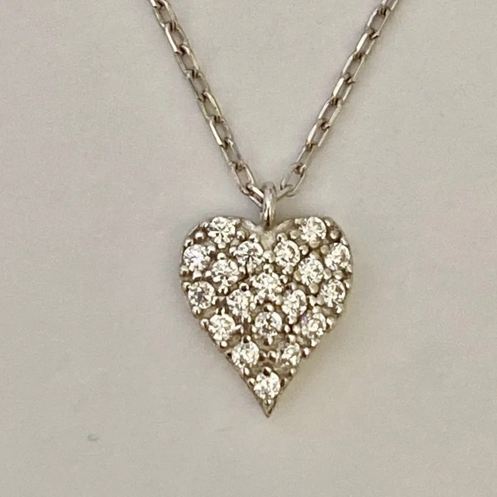 💖925 Silver heart love cz stones necklace